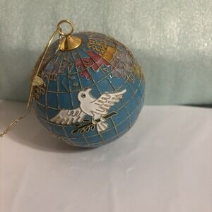 World PEACE Cloisonne, Enamel &‎ Metal Globe Ornament ~ 4" Round